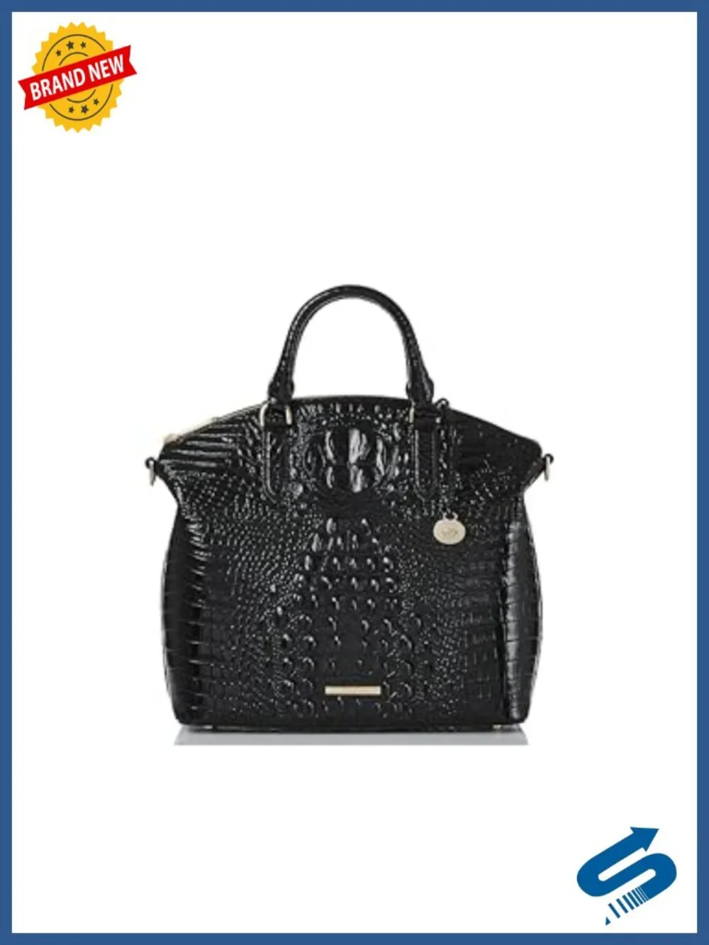 Large Duxbury Satchel - Leather, Croc Embossed, Top Handle Crossbody